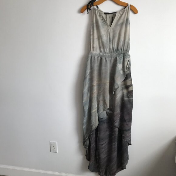 Gypsy 05 Silk Maxi High Low Dress Shirred Gray Womens M - Picture 1 of 8